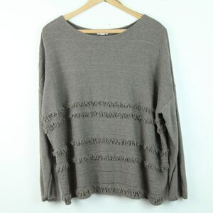 J Jill Faye Fringe Sweater Size Large Brown Cotton Boxy Beachy Boho Lagenlook